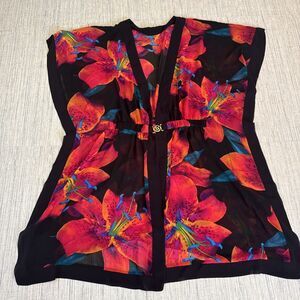 Victoria’s Secret Vibrant Floral Sexy Black Sheer Swim Cover Resort Wear  Med